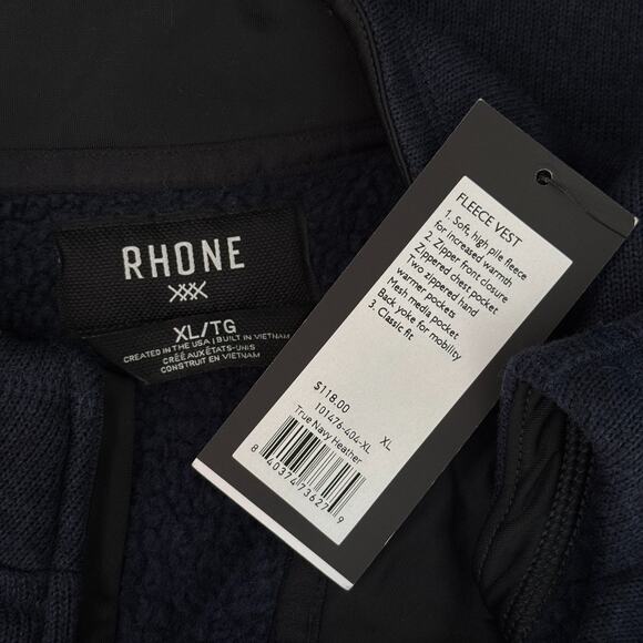 Rhone Fleece Vest Men XL Athletic Performance Full Zip Warm Layer Navy Blue NEW - Picture 3 of 10
